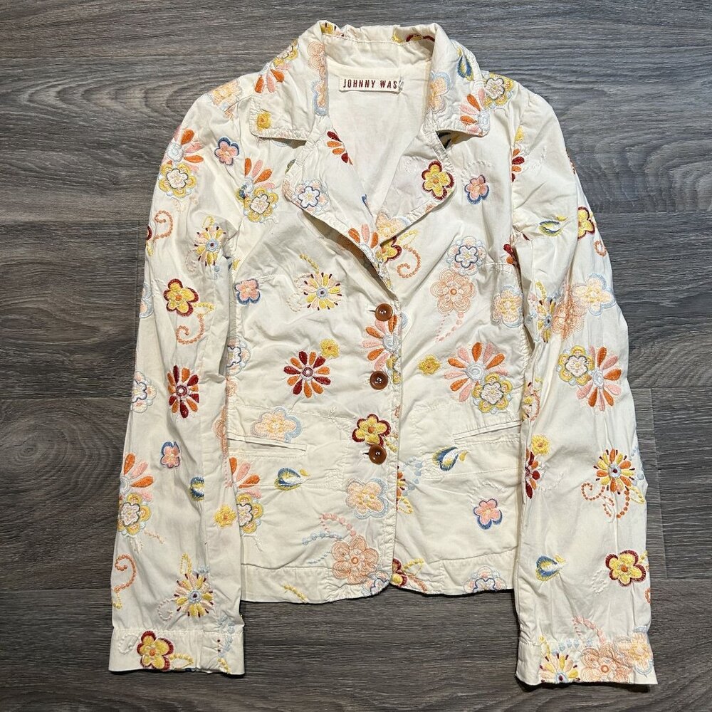 Johnny Was Embroidered Floral Blazer Small Boho Cottagecore Colorful Hippie - Picture 10 of 13